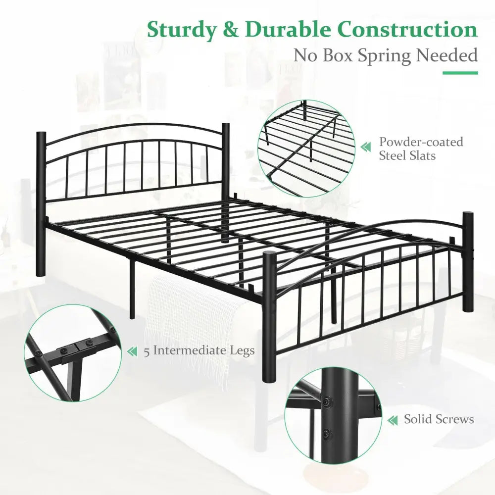 Modern Platform Bed with Headboard and Footboard-Queen Size - Black - Simple Bed Frame