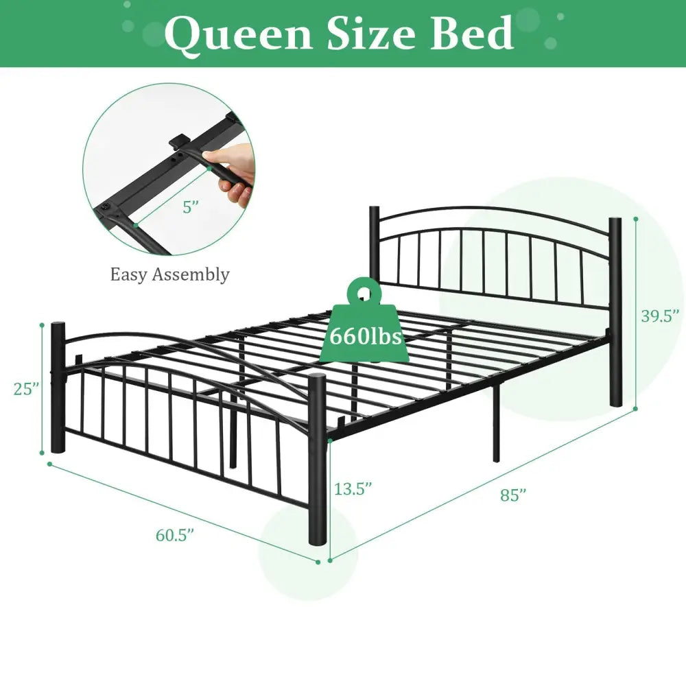 Modern Platform Bed with Headboard and Footboard-Queen Size - Black - Simple Bed Frame