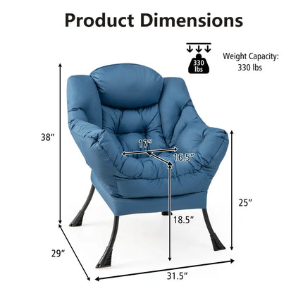 Modern Polyester Fabric Lazy Chair with Steel Frame and Side Pocket-Navy - Navy - Accent Chairs