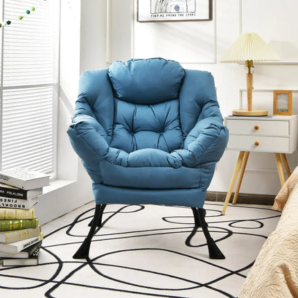 Modern Polyester Fabric Lazy Chair with Steel Frame and Side Pocket-Navy - Navy - Accent Chairs