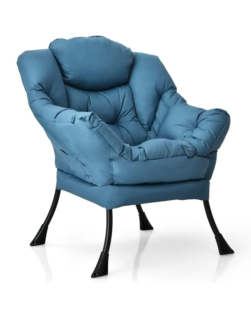 Modern Polyester Fabric Lazy Chair with Steel Frame and Side Pocket-Navy - Navy - Accent Chairs
