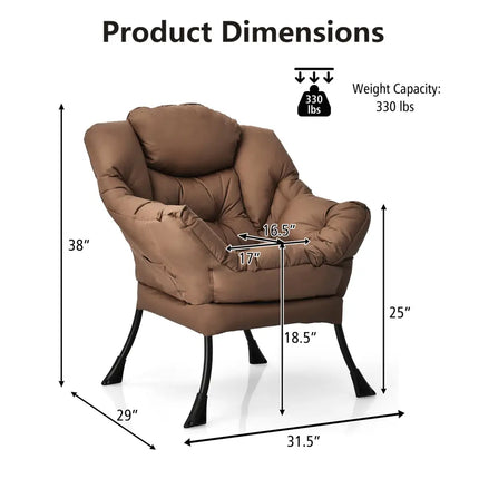 Modern Polyester Fabric Lazy Chair with Steel Frame and Side Pocket-Brown - Brown - Accent Chairs