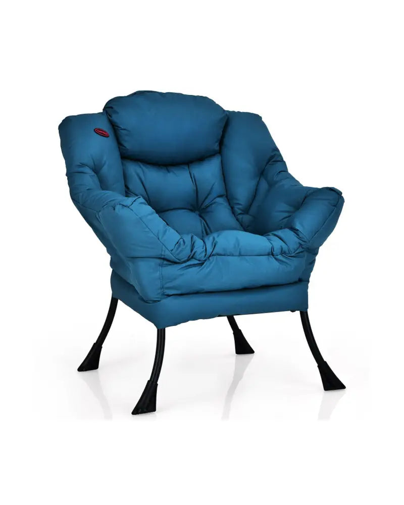 Modern Polyester Fabric Lazy Chair with Steel Frame and Side Pocket-Navy - Navy - Accent Chairs