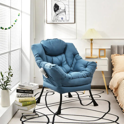Modern Polyester Fabric Lazy Chair with Steel Frame and Side Pocket-Navy - Navy - Accent Chairs