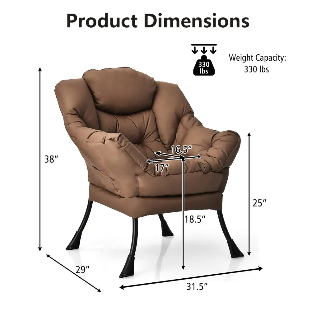 Modern Polyester Fabric Lazy Chair with Steel Frame and Side Pocket-Brown - Brown - Accent Chairs