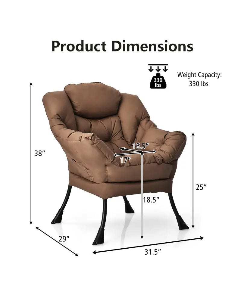 Modern Polyester Fabric Lazy Chair with Steel Frame and Side Pocket-Brown - Brown - Accent Chairs