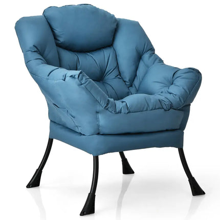 Modern Polyester Fabric Lazy Chair with Steel Frame and Side Pocket-Navy - Navy - Accent Chairs