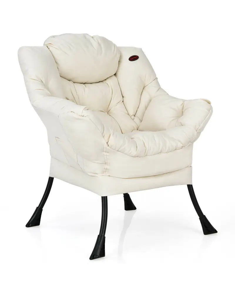 Modern Polyester Fabric Lazy Chair with Steel Frame and Side Pocket-Beige - Beige - Accent Chairs