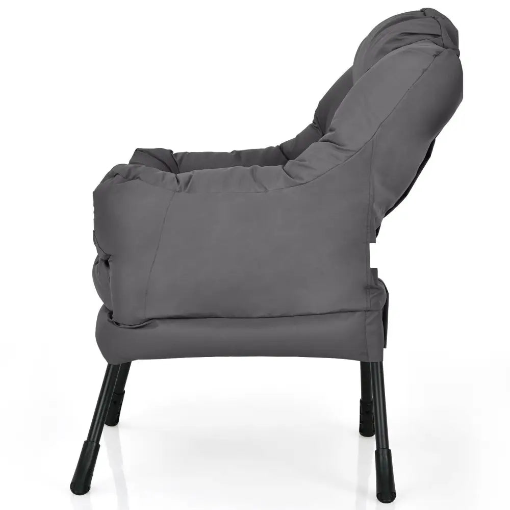 Modern Polyester Fabric Lazy Chair with Steel Frame and Side Pocket-Gray - Gray - Accent Chairs