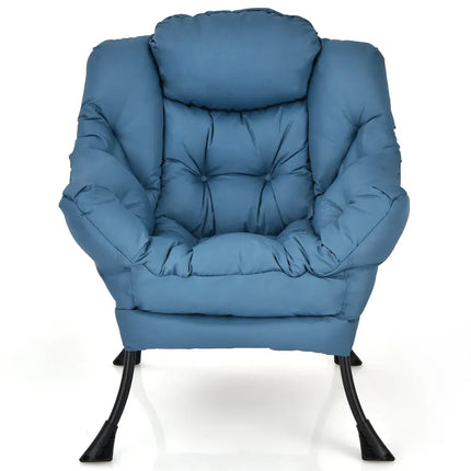Modern Polyester Fabric Lazy Chair with Steel Frame and Side Pocket-Navy - Navy - Accent Chairs