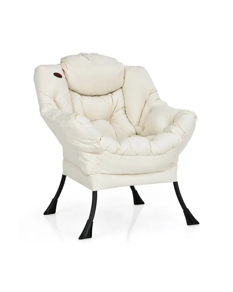 Modern Polyester Fabric Lazy Chair with Steel Frame and Side Pocket-Beige - Beige - Accent Chairs