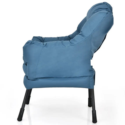 Modern Polyester Fabric Lazy Chair with Steel Frame and Side Pocket-Navy - Navy - Accent Chairs
