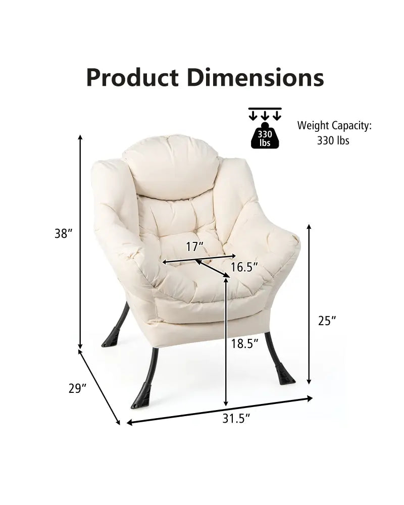 Modern Polyester Fabric Lazy Chair with Steel Frame and Side Pocket-Beige - Beige - Accent Chairs
