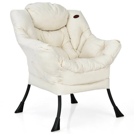 Modern Polyester Fabric Lazy Chair with Steel Frame and Side Pocket-Beige - Beige - Accent Chairs