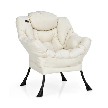 Modern Polyester Fabric Lazy Chair with Steel Frame and Side Pocket-Beige - Beige - Accent Chairs