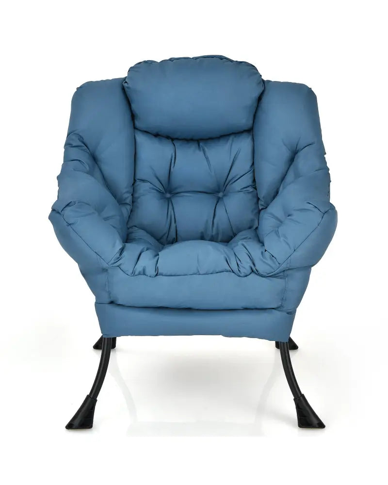 Modern Polyester Fabric Lazy Chair with Steel Frame and Side Pocket-Navy - Navy - Accent Chairs