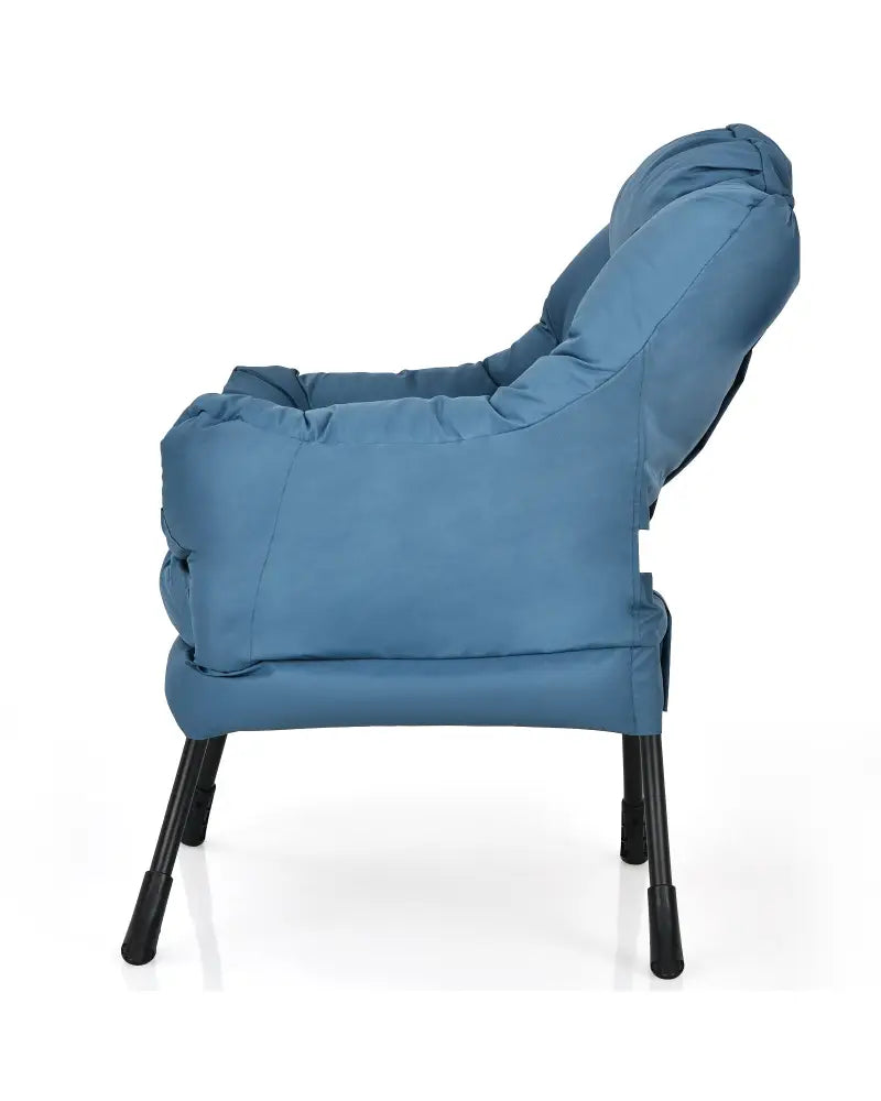 Modern Polyester Fabric Lazy Chair with Steel Frame and Side Pocket-Navy - Navy - Accent Chairs
