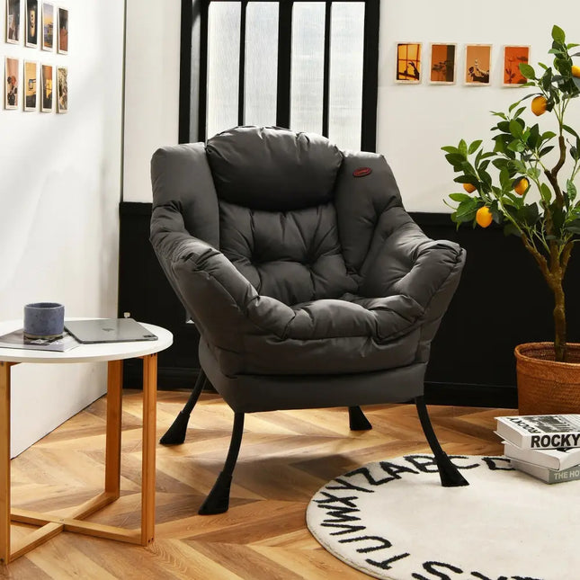 Modern Polyester Fabric Lazy Chair with Steel Frame and Side Pocket-Gray - Gray - Accent Chairs