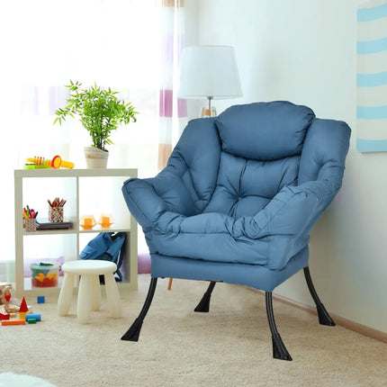 Modern Polyester Fabric Lazy Chair with Steel Frame and Side Pocket-Navy - Navy - Accent Chairs