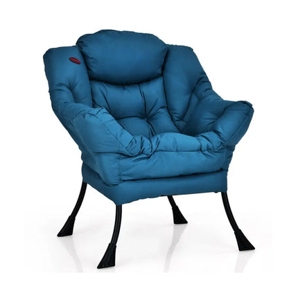 Modern Polyester Fabric Lazy Chair with Steel Frame and Side Pocket-Navy - Navy - Accent Chairs