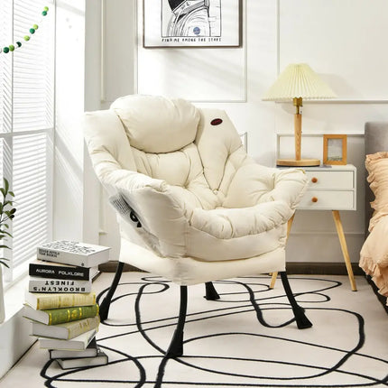 Modern Polyester Fabric Lazy Chair with Steel Frame and Side Pocket-Beige - Beige - Accent Chairs