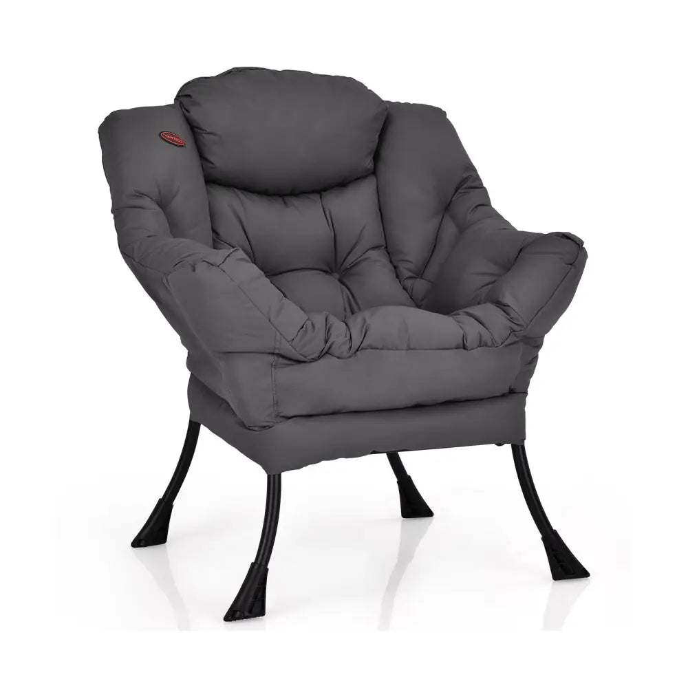 Modern Polyester Fabric Lazy Chair with Steel Frame and Side Pocket-Gray - Gray - Accent Chairs