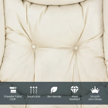 Modern Polyester Fabric Lazy Chair with Steel Frame and Side Pocket-Beige - Beige - Accent Chairs