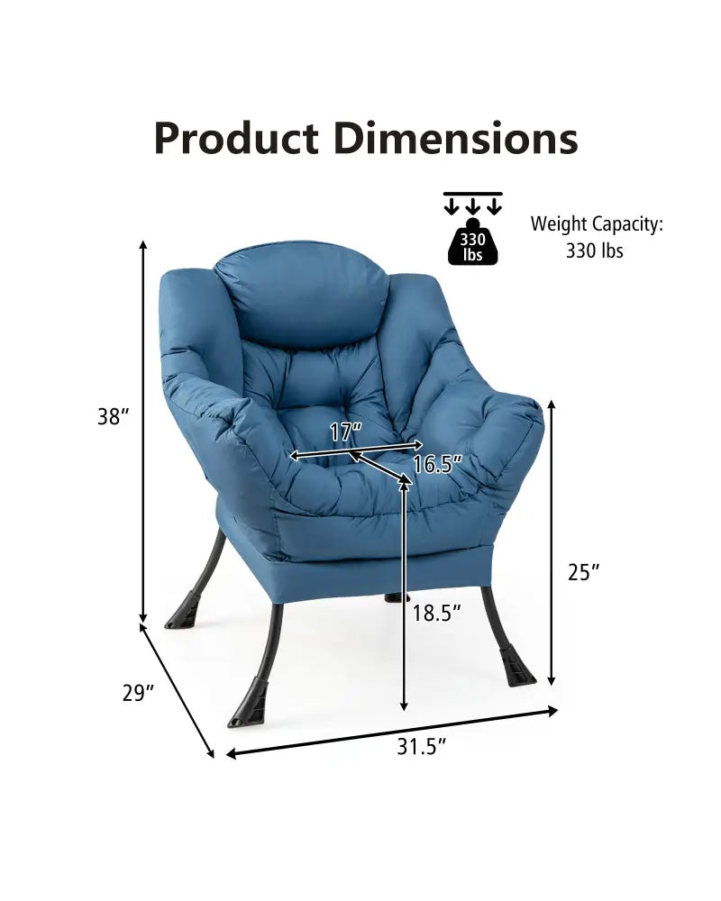 Modern Polyester Fabric Lazy Chair with Steel Frame and Side Pocket-Navy - Navy - Accent Chairs