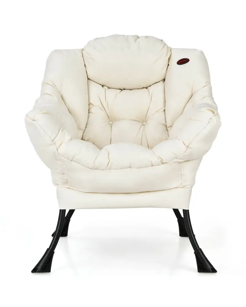 Modern Polyester Fabric Lazy Chair with Steel Frame and Side Pocket-Beige - Beige - Accent Chairs