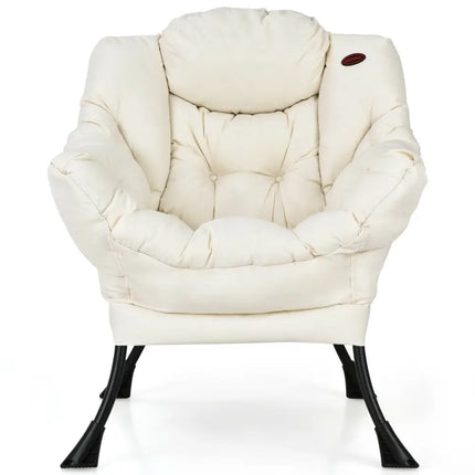 Modern Polyester Fabric Lazy Chair with Steel Frame and Side Pocket-Beige - Beige - Accent Chairs