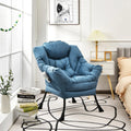 Modern Polyester Fabric Lazy Chair with Steel Frame and Side Pocket-Navy - Navy - Accent Chairs
