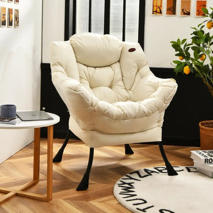 Modern Polyester Fabric Lazy Chair with Steel Frame and Side Pocket-Beige - Beige - Accent Chairs