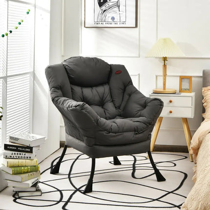 Modern Polyester Fabric Lazy Chair with Steel Frame and Side Pocket-Gray - Gray - Accent Chairs