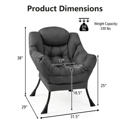 Modern Polyester Fabric Lazy Chair with Steel Frame and Side Pocket-Gray - Gray - Accent Chairs