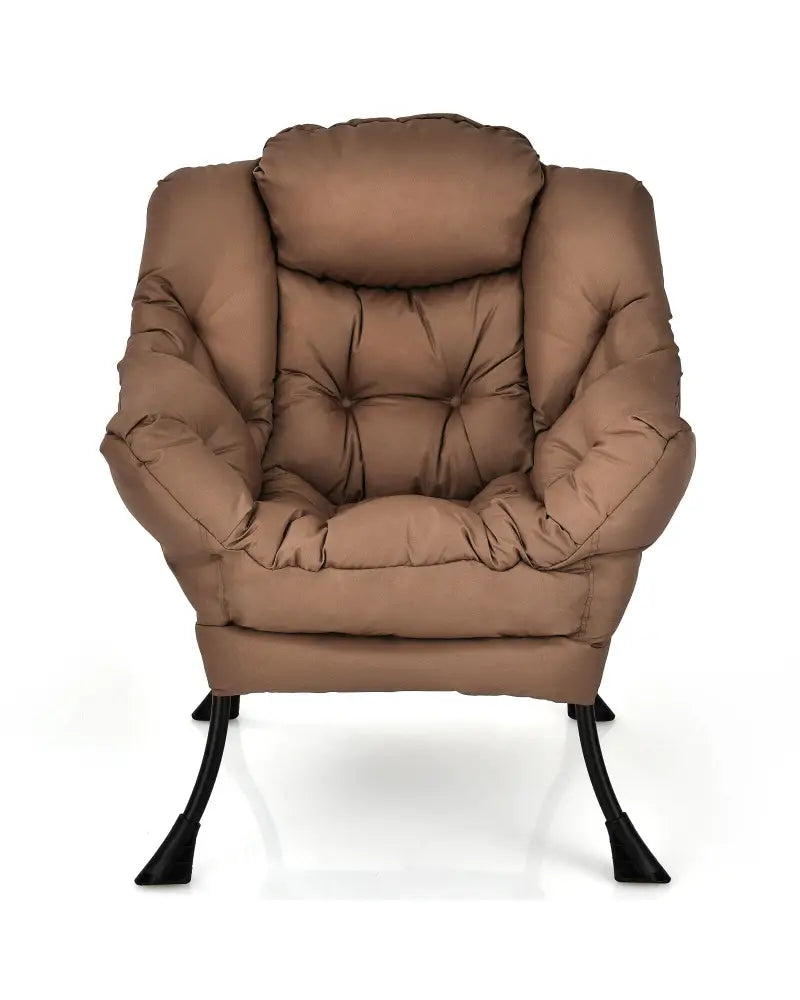 Modern Polyester Fabric Lazy Chair with Steel Frame and Side Pocket-Brown - Brown - Accent Chairs