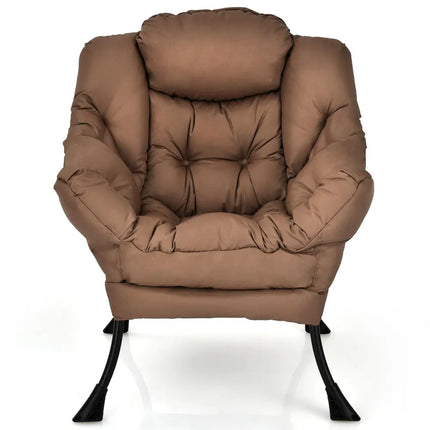Modern Polyester Fabric Lazy Chair with Steel Frame and Side Pocket-Brown - Brown - Accent Chairs