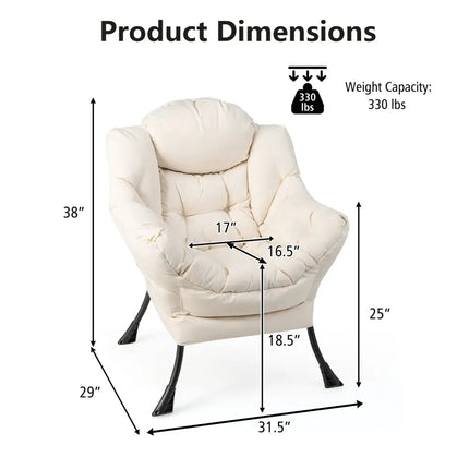 Modern Polyester Fabric Lazy Chair with Steel Frame and Side Pocket-Beige - Beige - Accent Chairs