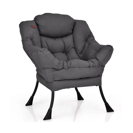 Modern Polyester Fabric Lazy Chair with Steel Frame and Side Pocket-Gray - Gray - Accent Chairs