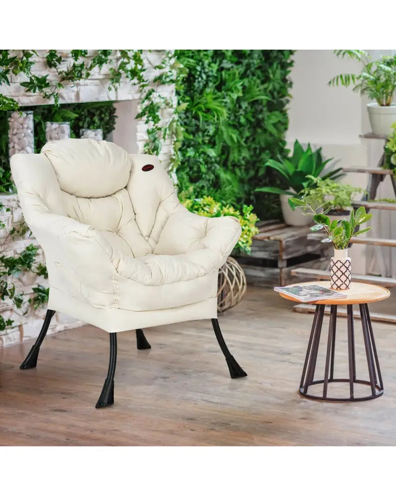 Modern Polyester Fabric Lazy Chair with Steel Frame and Side Pocket-Beige - Beige - Accent Chairs