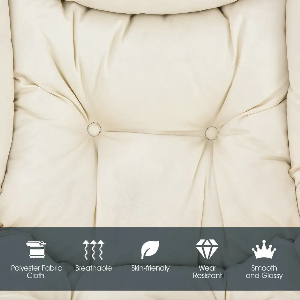 Modern Polyester Fabric Lazy Chair with Steel Frame and Side Pocket-Beige - Beige - Accent Chairs