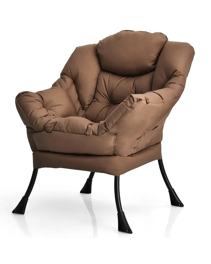Modern Polyester Fabric Lazy Chair with Steel Frame and Side Pocket-Brown - Brown - Accent Chairs