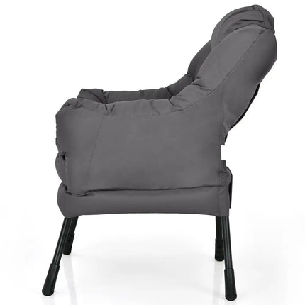 Modern Polyester Fabric Lazy Chair with Steel Frame and Side Pocket-Gray - Gray - Accent Chairs