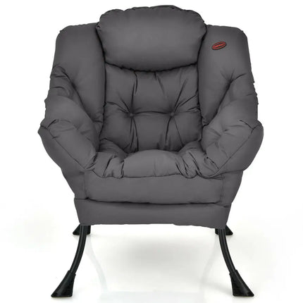 Modern Polyester Fabric Lazy Chair with Steel Frame and Side Pocket-Gray - Gray - Accent Chairs