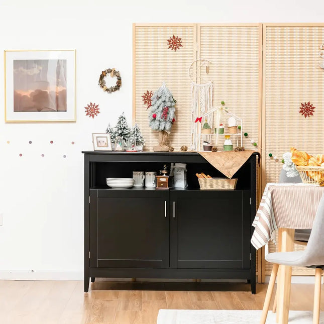 Modern Practical Wooden Kitchen Lockers with Large Storage Space-Black - Black - Sideboards Cabinets & Buffets