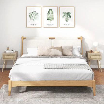 Modern Rattan Nightstand with Drawer and Solid Wood Legs for Bedroom and Living Room-Natural - Natural - Nightstands