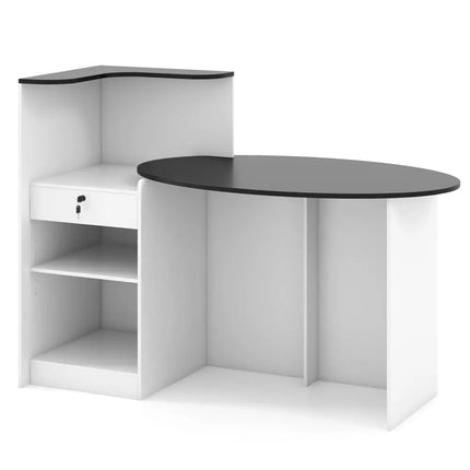Modern Reception Desk Front Counter Desk with Oval Tabletop-Black - Black - Computer Desks