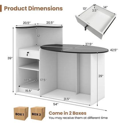 Modern Reception Desk Front Counter Desk with Oval Tabletop-Black - Black - Computer Desks