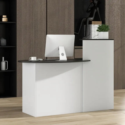 Modern Reception Desk Front Counter Desk with Oval Tabletop-Black - Black - Computer Desks