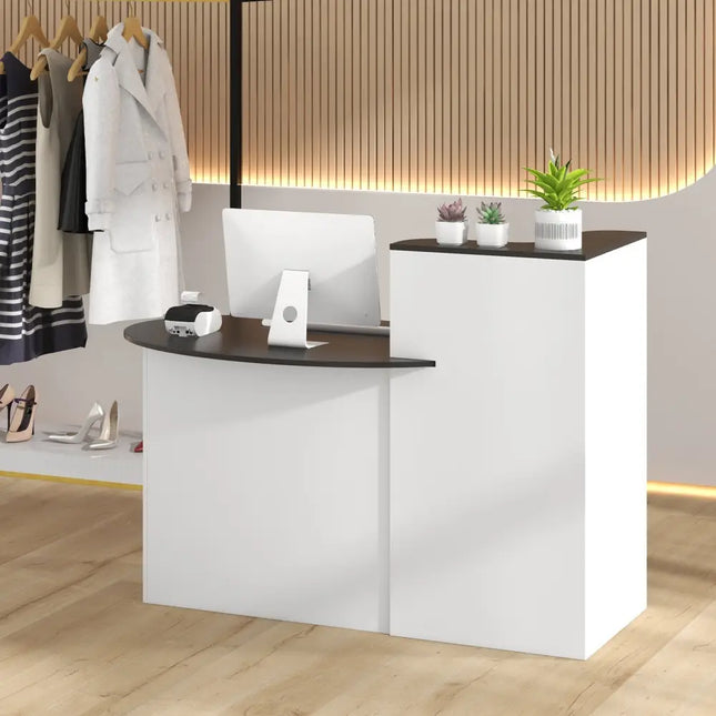 Modern Reception Desk Front Counter Desk with Oval Tabletop-Black - Black - Computer Desks