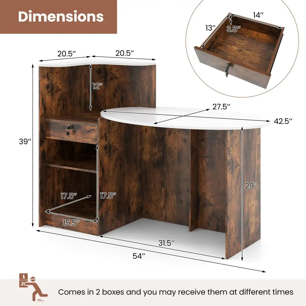 Modern Reception Desk Front Counter Desk with Oval Tabletop-Rustic Brown - Rustic Brown - Computer Desks